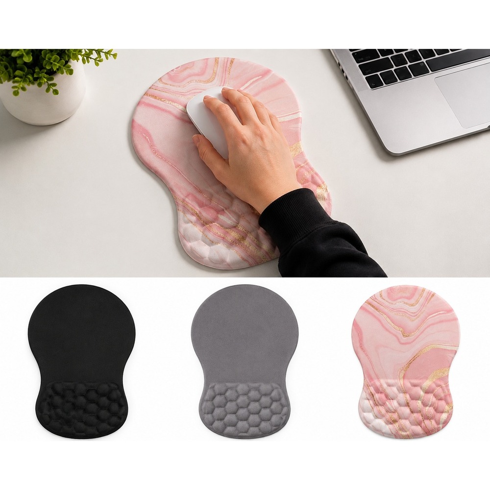 Pink Marble Ergonomic Mouse Pad Wrist Rest Gold Swirl Office Desk Accessory